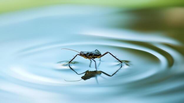 Tiny insect gracefully walking on water surface. photo