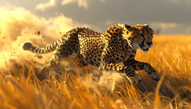 Cheetahs Golden Sprint A Powerful Display of Speed and Agility in the Savannah. photo