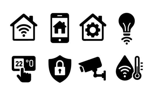 Smart home and automation icon set. black symbols of IoT and remote control vector