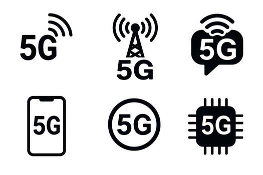 5g red y comunicación tecnología icono colocar. negro símbolos de alta velocidad conexión vector