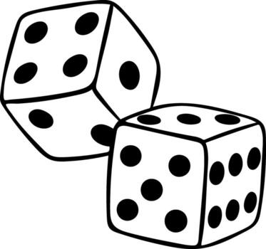 Hand-drawn black and white icon of playing dice, sketch style illustration of game cubes with dots. Simple doodle of gambling dice for chance, luck, and casino themes vector