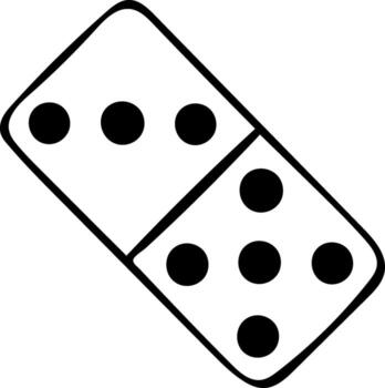 Simple black and white icon set as a doodle, a single domino piece in sketch style. Minimalist illustration of game bone with dots for traditional gaming and strategy themes vector