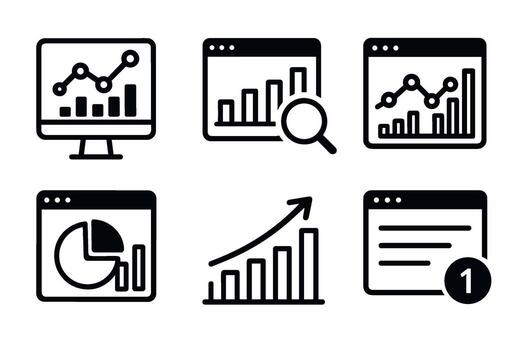 Web analytics and data dashboard icon set. symbols of website statistics vector