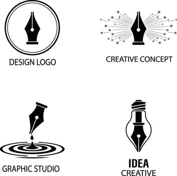 Arte de conjunto de cuatro creativo diseño logos con bolígrafo puntas vector