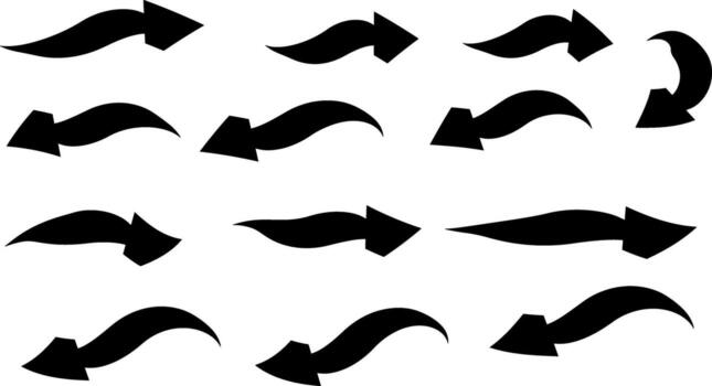 Collection of Wavy Arrows Indicating Directional Flow and Movement Isolated vector
