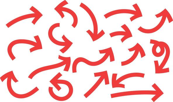 Red Arrow Set Pointing in Various Directions on a White Background vector