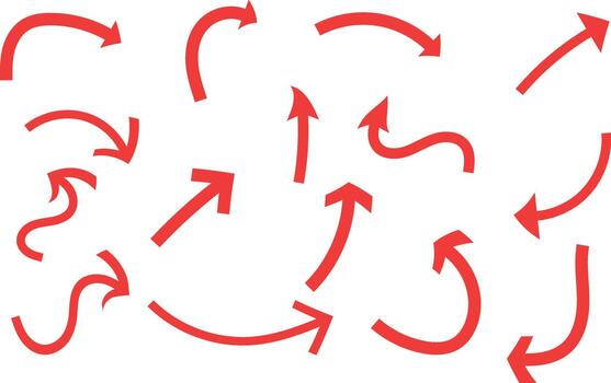 Collection of red arrows pointing in different directions on white background vector