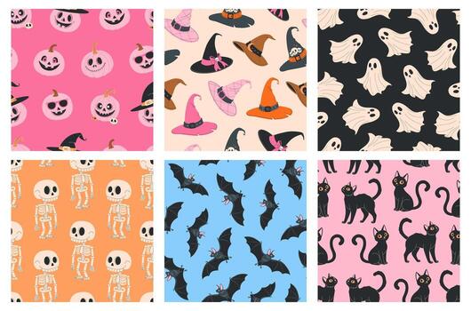 Colorful Halloween themed patterns vector