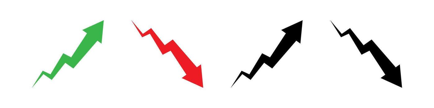 Graph arrows pointing up and down for growth and decline in flat style vector