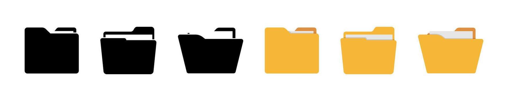 Flat folder icons in black and yellow design collection vector