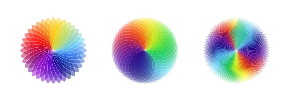 color esquema círculos color paleta ilustración. colores espectro rueda. arco iris redondo diagramas complementario colores mezcla circular infografía. vector