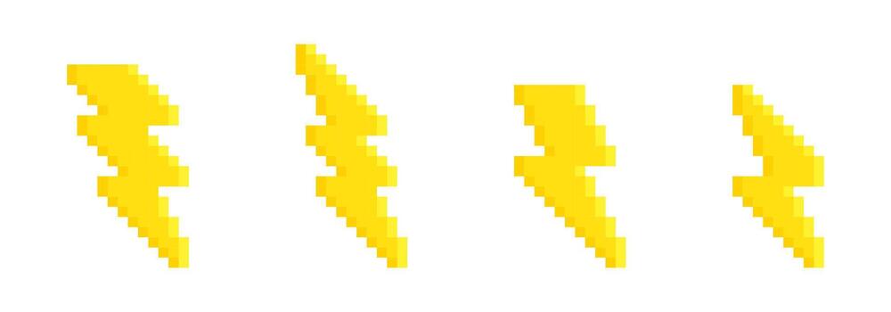 Lightning Bolt Pixel Art Icons. Pixel art Lightnings. Pixelated lightning bolt icons vector