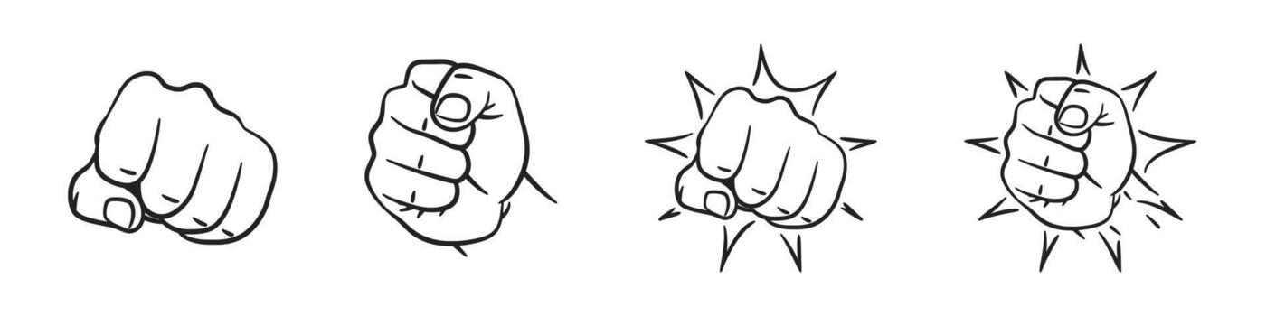 Outline sketch fists showing furious action in style vector