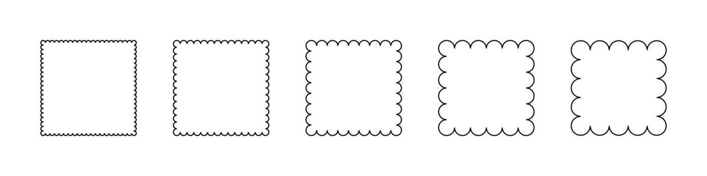 Rectangle frame with wavy half circle line style set vector