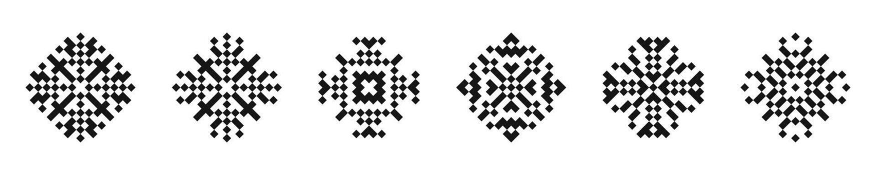 Snowflake pixel style ornament icons, Pixel-style snowflake designs vector