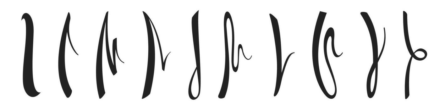 mano dibujado líneas colocar. conjunto de resumen curvo mano dibujado líneas, subrayar, realce líneas, subrayar trazos, garabatos, puntos, guiones ondulado, derecho, curvo líneas. vector