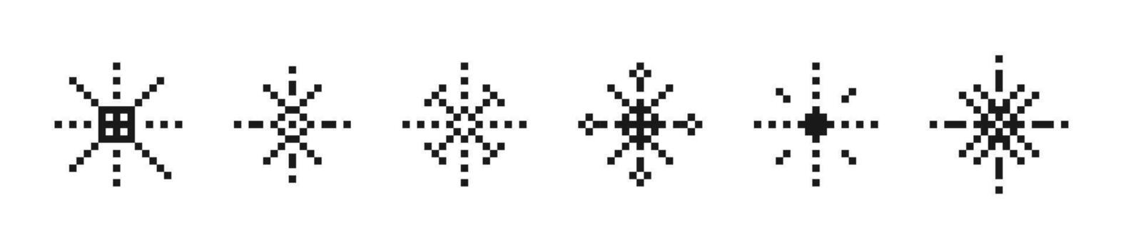 Snowflake icons for digital interface in pixel style. Set of snowflakes or winter icon in pixel art. Pixel snowflakes illustration. Snowflakes in pixel art vector