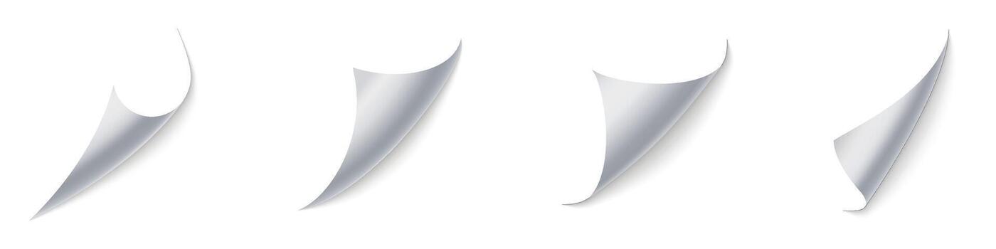 Page paper curls collection. Folded corner sheet set. vector