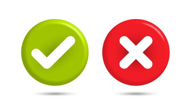 Checkmark and cross round glossy green and red buttons illustration vector