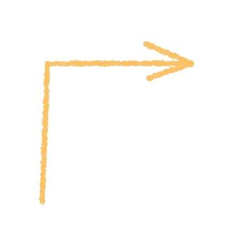 Hand drawn wavy chalk arrow sketch with rough pastel stroke. Direction symbol and simple element, yellow detail for artistic use or board presentation, outlined in modern crayon style. vector