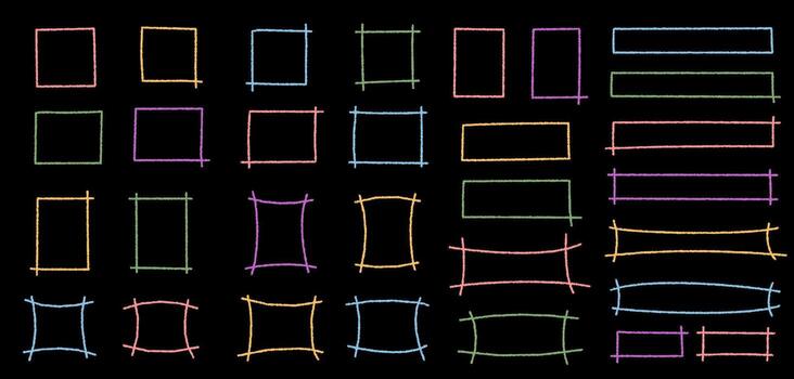 Crayon chalk rectangle frame set with pastel square outline and border style. Quote background in hand drawn sketch texture, playful element for creative card or message template. vector