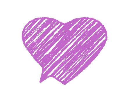 Diagonal crayon heart speech balloon sketch. Heart bubble symbol with organic talk icon and message form, vivid chat element in playful rectangle style. Purple texture for conversation themes. vector