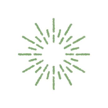 Green crayon firecracker icon with round burst and spark detail. Firework explosion and festive symbol shine in holiday graphic. Dynamic party concept, unique element for celebration themes. vector