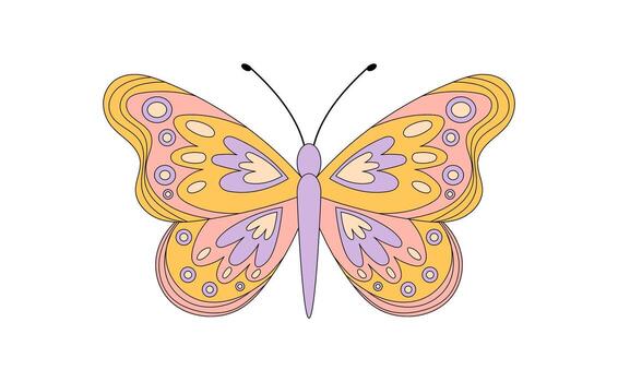 Groovy retro butterfly in colorful cartoon graphic style. Funky cute nature element with y2k spirit and graphic charm, perfect for abstract pop art or creative playful backgrounds. vector