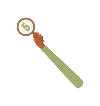 Flat hand holding five review icon. Isolated hand with circle and star symbol for feedback. Client service and satisfaction rate concept, modern element, customer opinion theme. vector