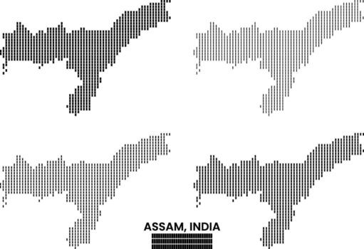 rectángulo vertical forma punteado mapa de Assam de India. indio Assam rectángulo vertical cuadrado forma punto modelo infografía mapa Arte ilustración con país Perímetro vector