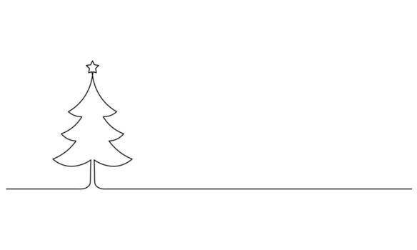 Continuous line drawing of a Christmas tree in the snow. Minimalist style. vector
