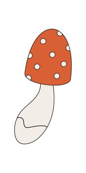 Groovy retro cartoon mushroom sticker with red psychedelic cap in trippy magic style. Groovy element appears as a y2k symbol, with a fun and funky pop look for modern creative art use. vector