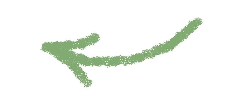 Hand drawn swirl arrow in green chalk style. Creative sketch pointer and symbol arrow sign, graphic element with textured handdrawn look for layout, highlight, or visual concept. vector