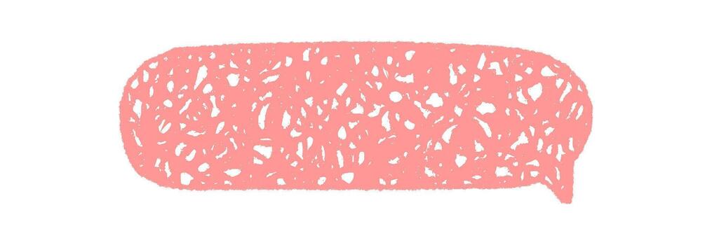 Pink crayon scribble speech balloon with a rough rectangle textbox design. Fluid balloon for message or chat brings playful communication concept and expressive graphic element for curated vector