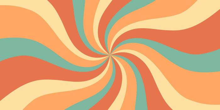 Retro groovy spiral sun pattern blends bold orange swirl and burst elements. Sunshine and y2k graphic create striking background, horizontal format for trendy wallpaper vibrant summer mood. vector