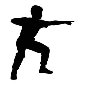 Boy pointing forward in action pose silhouette child vector