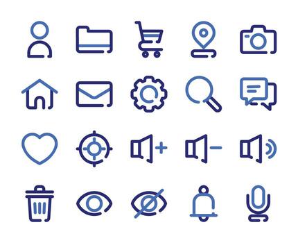 Collection of User Interface Icons with Colored Outline Icon vector