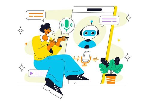 Person using virtual assistant on phone vector