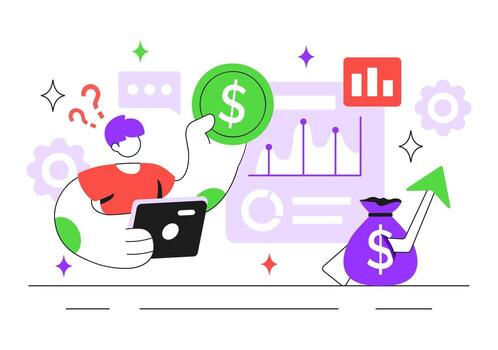 Person analyzing financial data on tablet vector