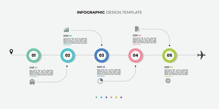 Modern Infographic design template. Timeline concept with 5 steps. Can be used for workflow layout, diagram, banner, journey plane illustration vector
