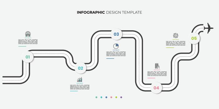 Modern Infographic design template. Timeline concept with 5 steps. Can be used for workflow layout, diagram, banner, journey plane vector