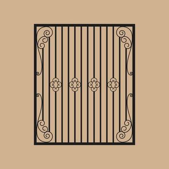 Wrought iron fence with classic scrollwork, Ornate design. Abstract geometric pattern. vector