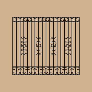 Wrought iron fence with classic scrollwork Ornate metalwork design. Abstract geometric pattern. vector