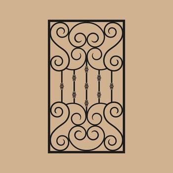 Wrought iron fence classic scrollwork. Abstract geometric patterns frame. vector
