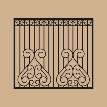 Wrought iron fence with classic scrollwork. Ornate design. Abstract geometric pattern. vector