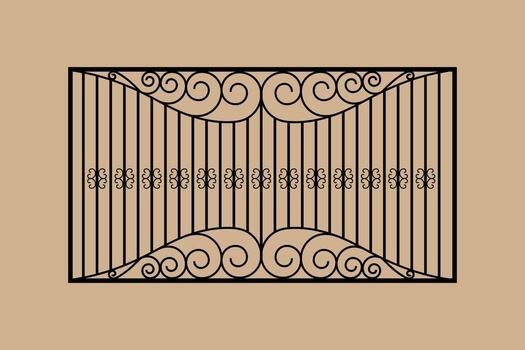 Wrought iron fence classic scrollwork. Ornate metalwork design. Abstract geometric pattern. vector