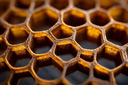 Closeup of honeycomb with honeycomb cells photo
