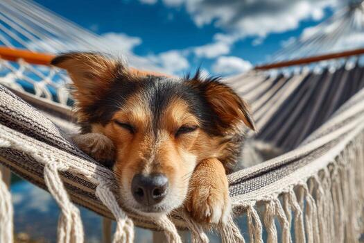 A dog sleeping in a hammock photo