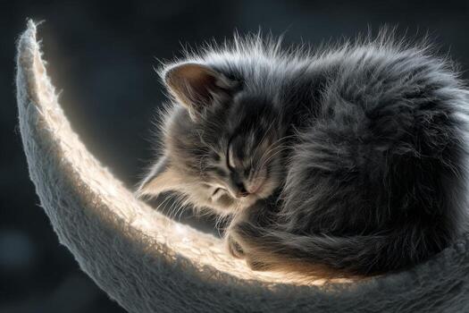 un gatito dormido en un creciente Luna foto