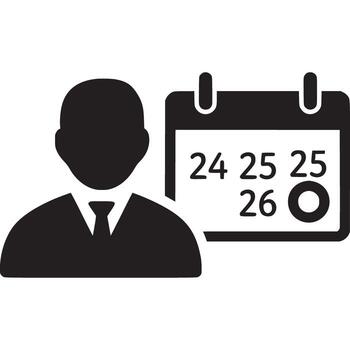 A black and white image of a calendar with a man and a calendar vector